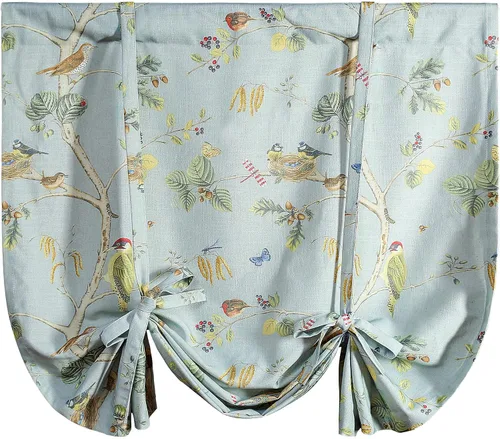 Miniatura 28 de Leeva Cortinas rústicas de cocina con estampado floral verde mezclado de lino para media ventana, para comedor, bolsillo para barra, cafetería