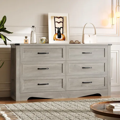 Miniatura 33 de BORNOON - Cómoda de 7 cajones para dormitorio, cómoda de madera moderna con manijas de metal, diseño antivuelco, organizador de almacenamiento Blanco