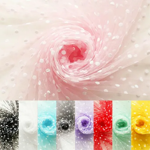 Miniatura 5 de ECYC Ltd 17.7 x 61 pulgadas, tela de tul de lunares blancos, tela de tul de malla de tul transparente para coser, faldas tutú, velo de novia