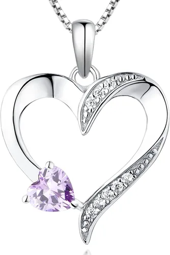 YL - Collar con corazón de plata de ley 925 con dije de corazón de 5 mm color azul, rubí, rosa, amatista, esmeralda, circonita, piedra de nacimiento