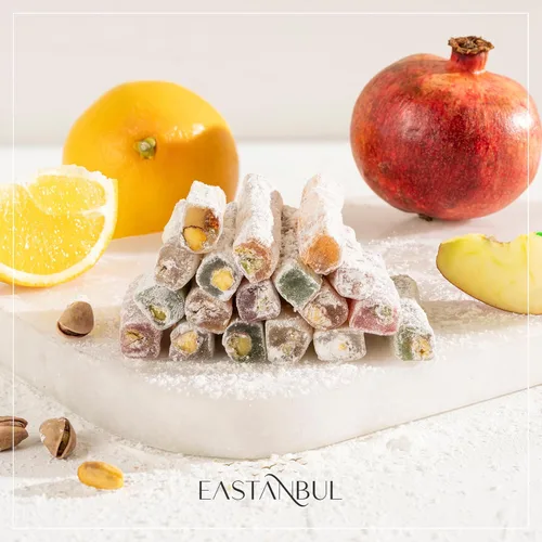 Miniatura 4 de Eastanbul Delicias Turcas, 250g, Palitos de Dulce de Delicias Turcas Rellenos de Pistacho con 4 Sabores: Manzana, Naranja, Granada, Vainilla, Dulce