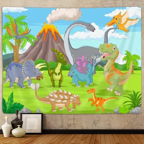 Miniatura 10 de Póster decorativo de dinosaurio para dormitorio de niños, genial animal antiguo T-Rex, tapiz de arte forestal para colgar en la pared