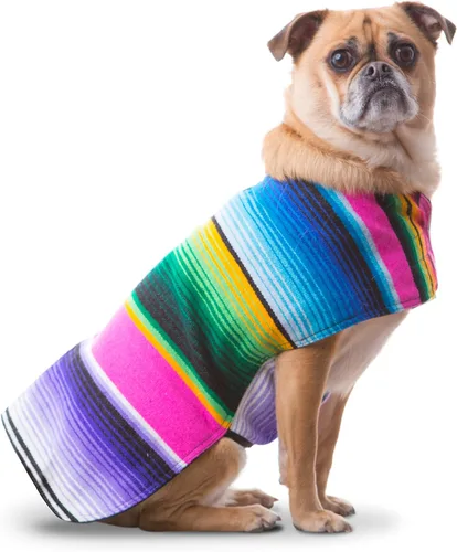 Miniatura 11 de Poncho de perro hecho a mano de Authentic Mexican Blanket; ropa para perros, suéter, abrigo, xxL, Azul