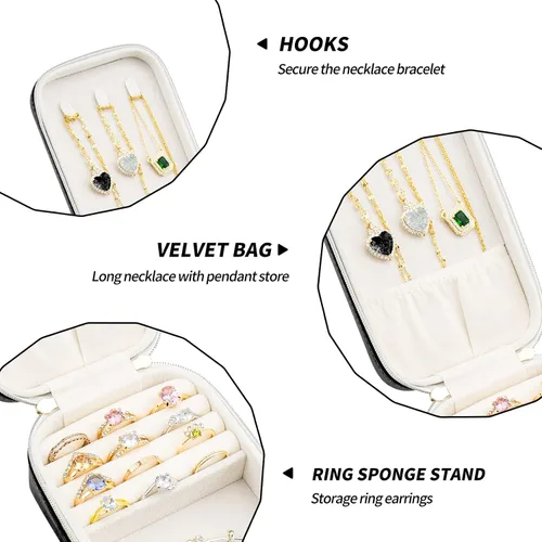 Miniatura 4 de SANQIANWAN Pequeña caja organizadora de viaje de joyería con estuche portátil de piel sintética para collares, anillos, aretes, diseño de borlas