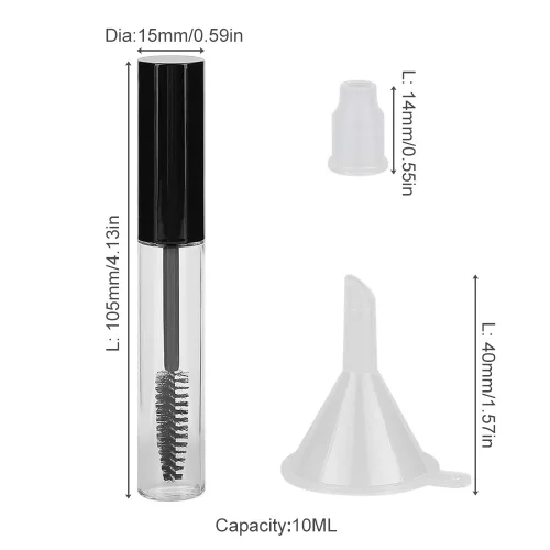 Miniatura 3 de GTHER 10 botellas vacías de tubo de rímel de 0.3 onzas líquidas con varita para pestañas, insertos de goma y embudos para aceite de ricino, aceite