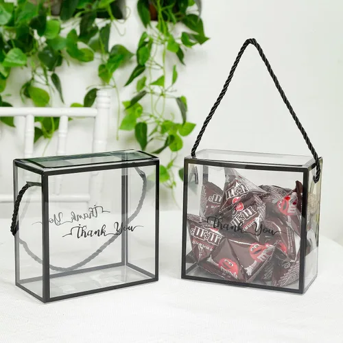 Miniatura 5 de Efavormart - Paquete de 25 cajas de regalo de PVC transparente con asas de cuerda negras e impresión de agradecimiento, cajas de regalo de dulces