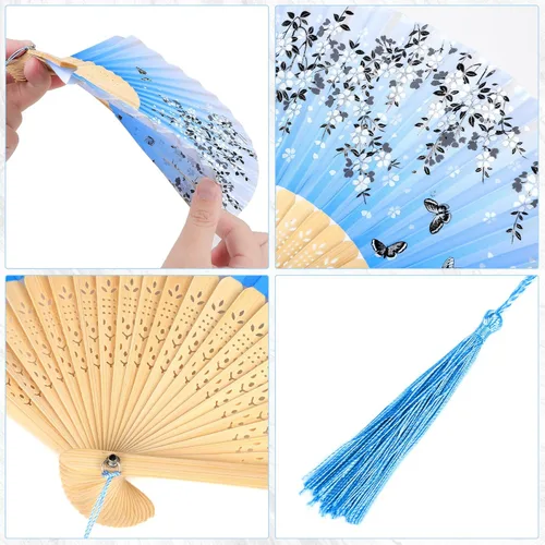 Miniatura 3 de Aneco 4 ventiladores plegables de mano, abanicos de tela de seda, abanicos de mano para bodas, fiestas, regalos, decoración de pared