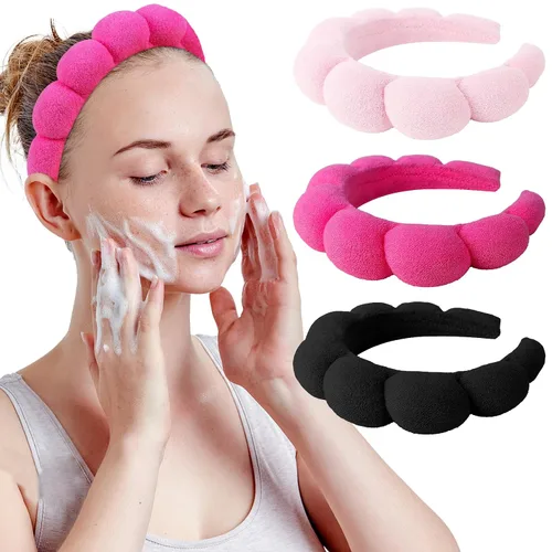 Miniatura 12 de WHAVEL Paquete de 3 diademas de spa para el cuidado de la piel, diadema de maquillaje, diadema de esponja de tela de rizo, diadema de lavado facial