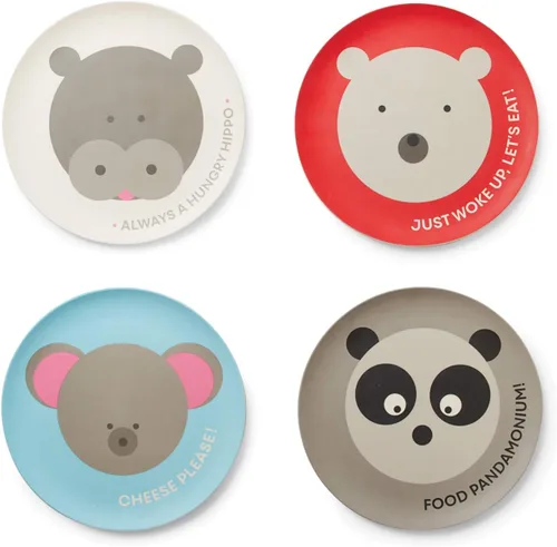 Red Rover Juego de 4 platos infantiles de bambú de animales multicolor