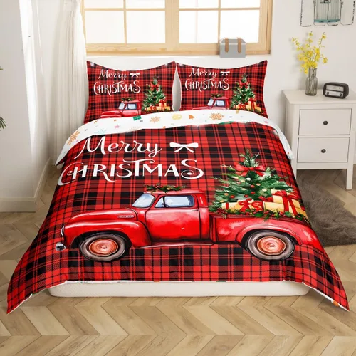 Miniatura 13 de Funda de edredón de Feliz Navidad para niños, jóvenes y adultos, juego de ropa de cama de Papá Noel de Navidad, diseño de copos de nieve, árbol