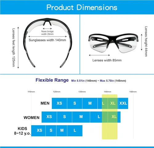 Miniatura 4 de Gafas de sol polarizadas o fotocromáticas para deportes al aire libre para hombres y mujeres, marco TR90, protección UV Negro Gris