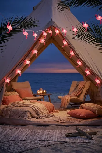 Miniatura 6 de Guirnalda de luces de flamenco rosa con temática de verano, 8.5 pies, luces de decoración de flamencos tropicales de playa para interiores