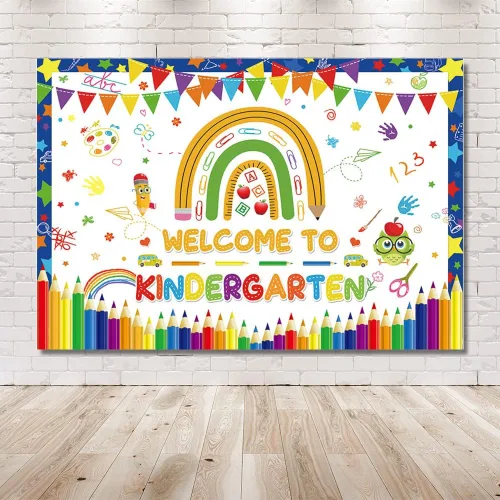 Miniatura 6 de MEHOFOND Cartel de fondo de bienvenida a jardín de infantes de 7 x 5 pies, diseño de arco iris, para regreso a clases, decoración de fiesta