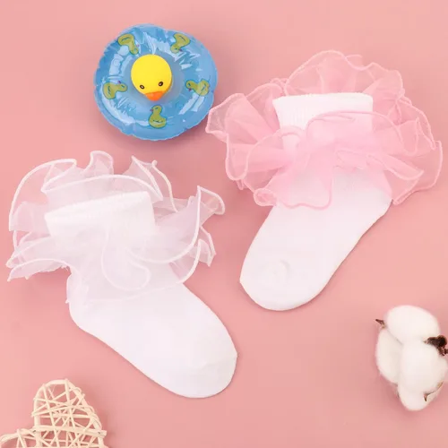 Miniatura 5 de BQUBO - Calcetines de encaje con ojales y volantes, calcetines de encaje para recién nacidobebéniños pequeñosniños pequeños con volantes de verano