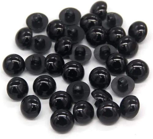 Miniatura 2 de 100 botones de seguridad negros de 0.394 pulgadas, cuentas redondas de plástico sólido abovedado, para ropa, camisas, faldas, abrigos, para juguetes