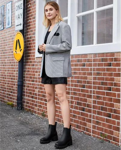 Miniatura 4 de starmerx Botines de plataforma para mujer, botas Chelsea elásticas, tacón medio, botines sin cordones