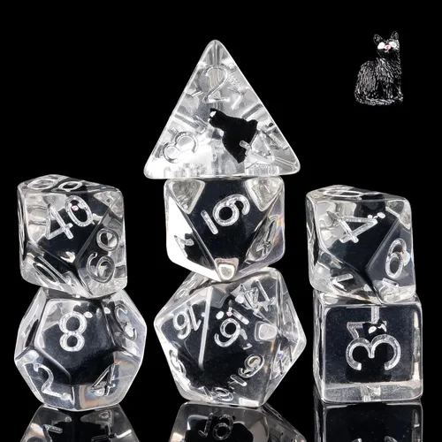 Miniatura 30 de Cusdie Dados DND de 7 troqueles, juego de dados poliédricos rellenos de animales, para juegos de rol, dados D&D (perro gris)