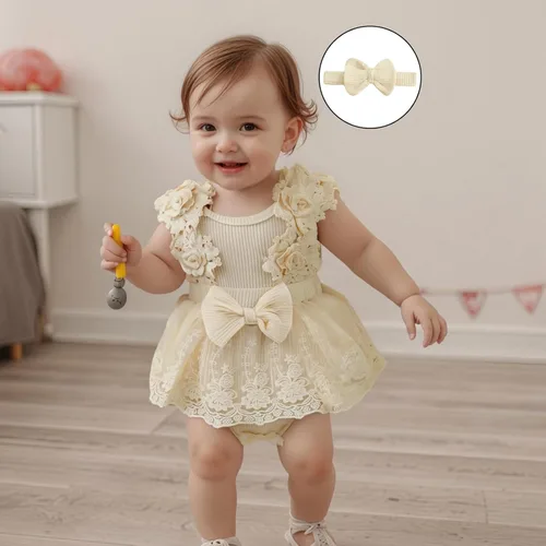 Miniatura 71 de Mubineo Ropa de verano para bebé niña, sin mangas, encaje floral, vestido de mameluco para recién nacido