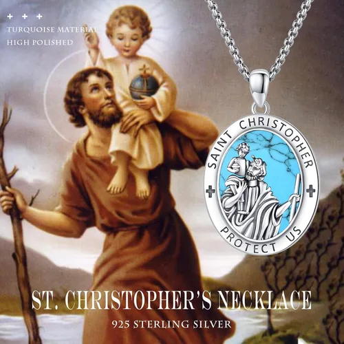 Miniatura 419 de Collar con colgante de plata de ley 925 con medalla de San Patrón, joyería religiosa para hombres y mujeres, con cadena de acero inoxidable 316L