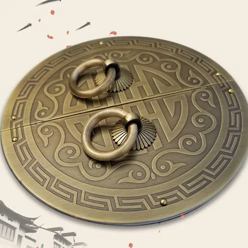 Miniatura 5 de Un par de tiradores de placa redonda de latón antiguo con manija para armario de zapatos, armario de cobre puro, vintage, doble puerta, anillo