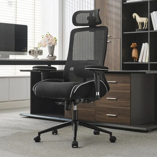Miniatura 7 de Okeysen Silla de oficina ergonómica de malla, silla giratoria de computadora con respaldo alto con reposacabezas ajustable 2D, soporte lumbar