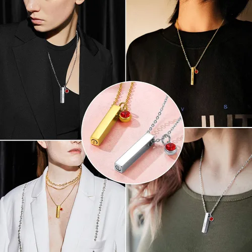 Miniatura 195 de FindChic Collares personalizados con urna para cenizas, barra vertical, gato, luna, reloj de arena, garra de perro, acero inoxidable, chapado en oro