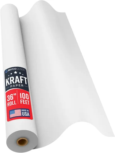 Bryco Goods Rollo de papel kraft blanco – 36 x 100 pies (1200 pulgadas) – Hecho en Estados Unidos – Papel de cartel para pintura, uso de caballete,