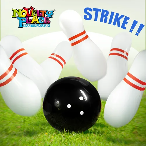 Miniatura 2 de Novelty Place Juego de bolos gigante inflable para la familia, bola de 14 pulgadas y 6 pines de gran tamaño de 22 pulgadas, juego de patio inflable