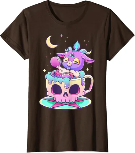 Miniatura 17 de Kawaii Pastel Goth Cute espeluznante Pentáculo Baphomet - Camiseta de cabra, Negro