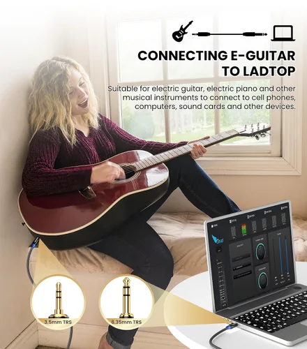 Miniatura 4 de Tisino Cable estéreo de 1/8 a 1/4 de 3 pies, adaptador de 0.138 in a 1/4, cable auxiliar de audio estéreo para guitarra, piano de teclado, laptop