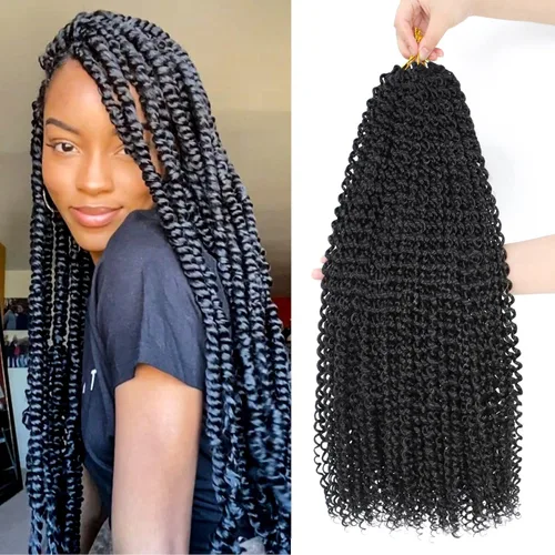 Miniatura 33 de Dansama - 7 paquetes de extensiones de cabello trenzado ondulado Passion Twist, extensiones de cabello de trenzas con ganchillo estilo mariposa, #1B