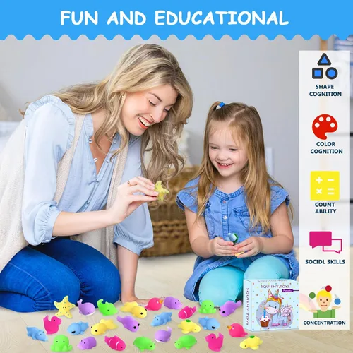 Miniatura 6 de POKONBOY - 30 piezas de juguetes blandos Mochi, Mini Kawaii, juguetes de animales marinos apretables para aliviar el estrés, relleno para cestas