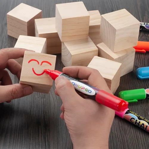 Miniatura 4 de Cubos de madera para manualidades, 2 pulgadas, 10 bloques de madera grandes en blanco para manualidades y decoración, cuadrados sólidos naturales