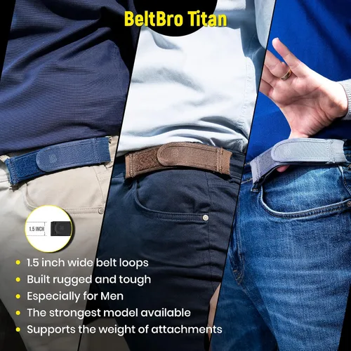 Miniatura 5 de BeltBro Titan - Cinturón elástico sin hebilla para hombre, se adapta a trabillas de cinturón de 1.5 pulgadas, cómodo y fácil de usar