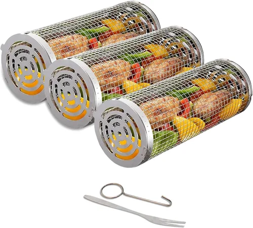 Miniatura 9 de Cesta enrollable para parrilla de acero inoxidable, cesta para parrilla con cubierta de malla extraíble, accesorios para barbacoa, cestas