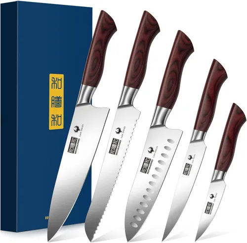 HOSHANHO Juego de 5 cuchillos de cocina estilo japonés, cuchillos de chef profesionales ultra afilados de acero inoxidable de alto carbono con mango