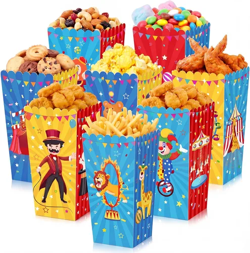Tiamon 32 piezas de suministros de fiesta de carnaval, cajas de palomitas de maíz de circo, cajas de papel de circo de 6 pulgadas, cajas de dulces
