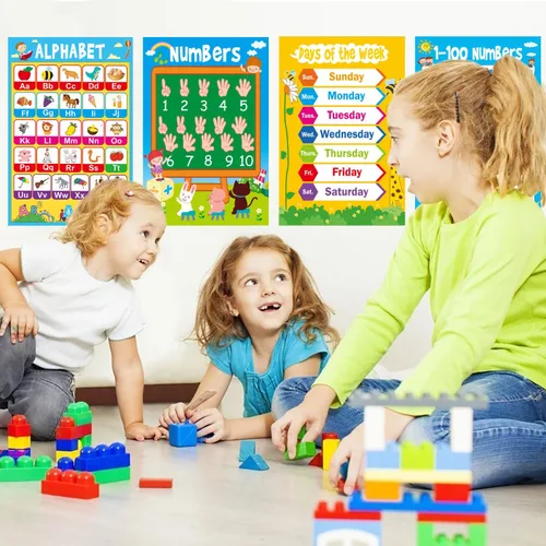Miniatura 6 de ADELULU 15 pósteres educativos para niños pequeños que aprenden números del alfabeto, formas, colores y más (paquete de 15)