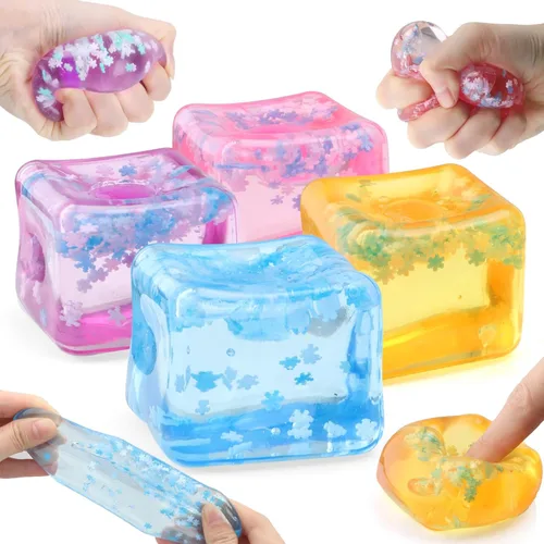 Miniatura 10 de Chridark Cubo de Hielo Juguete Fidget para Todas las Edades: Pack de 2 Juguetes Sensoriales Squishy Fidget, Bolas de Estrés Cuadradas, Premios