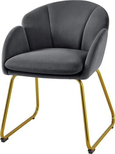 Miniatura 10 de Topeakmart Silla decorativa moderna, estilo floral, de terciopelo, con patas mentales doradas, para sala de estar, dormitorio, oficina en casa, Negro