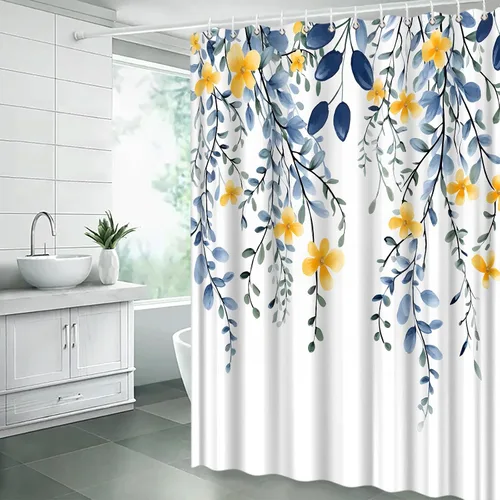 Miniatura 4 de Cortina de ducha con diseño de hojas florales, eucalipto azul, acuarela, plantas naturales, botánicas, bohemias, tela fresca, rústica, decoración