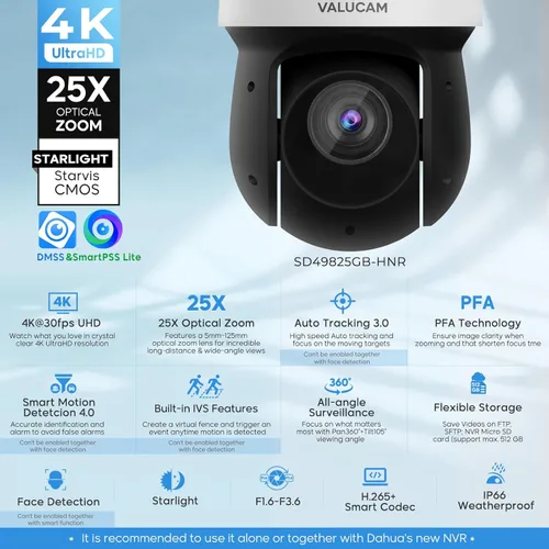 Miniatura 2 de 4K PTZ PoE IP Cámara Cúpula de Alta Velocidad para Exteriores - Zoom Óptico de 25x (5-125mm), Seguimiento Automático PFA, Detección de Cara IVS