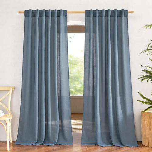 Miniatura 12 de NICETOWN Cortinas de lino semitraslúcidas para dormitorio, bolsillos para barra y pestaña trasera, tratamientos de ventana transparentes de lino