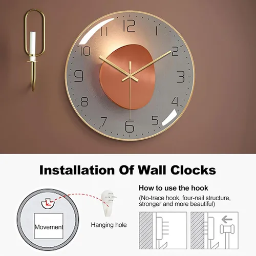Miniatura 6 de ErgoCar Reloj de pared silencioso moderno de arte deco metálico - Sin tictac y adecuado para sala de estar y dormitorio