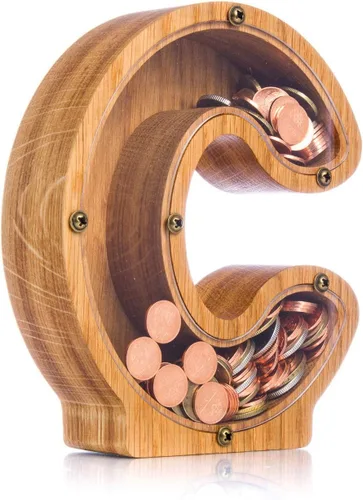 Miniatura 14 de Alcancía de madera personalizada con letra para niños, niñas y adultos, bancos de monedas de madera de roble duradero, 3 tamaños para elegir