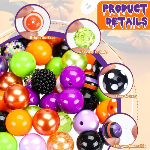 Miniatura 3 de Poen 100 cuentas de goma de mascar de diamantes de imitación de Halloween de 0.78 pulgadas para bolígrafos, resina de cristal a granel, cuentas