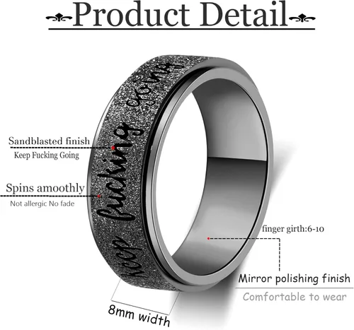 Miniatura 2 de Fidget Ring Women for Anxiety Rings:Personalized Inspirational Mantra Stainless Steel Silver Black Rainbow Rose Gold Spinning Ring for Men Women