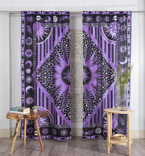 Miniatura 8 de Popular Handicrafts – Cortinas de ventana con diseño de mandala hippie indio, estilo bohemio, sol ardiente, luna gitana, hermosas cortinas