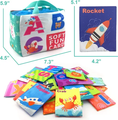 Miniatura 6 de 26 piezas de tarjetas de alfabeto suaves con bolsa de almacenamiento de tela para bebés, lactantes, niños pequeños y niños. Tarjetas flash