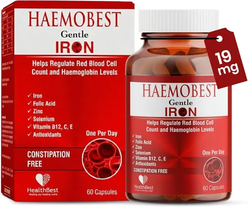 HealthBest Cápsulas de hierro de alta potencia suaves 100mg | Hierro de liberación lenta para una absorción más rápida, sin estreñimiento | Vitamina